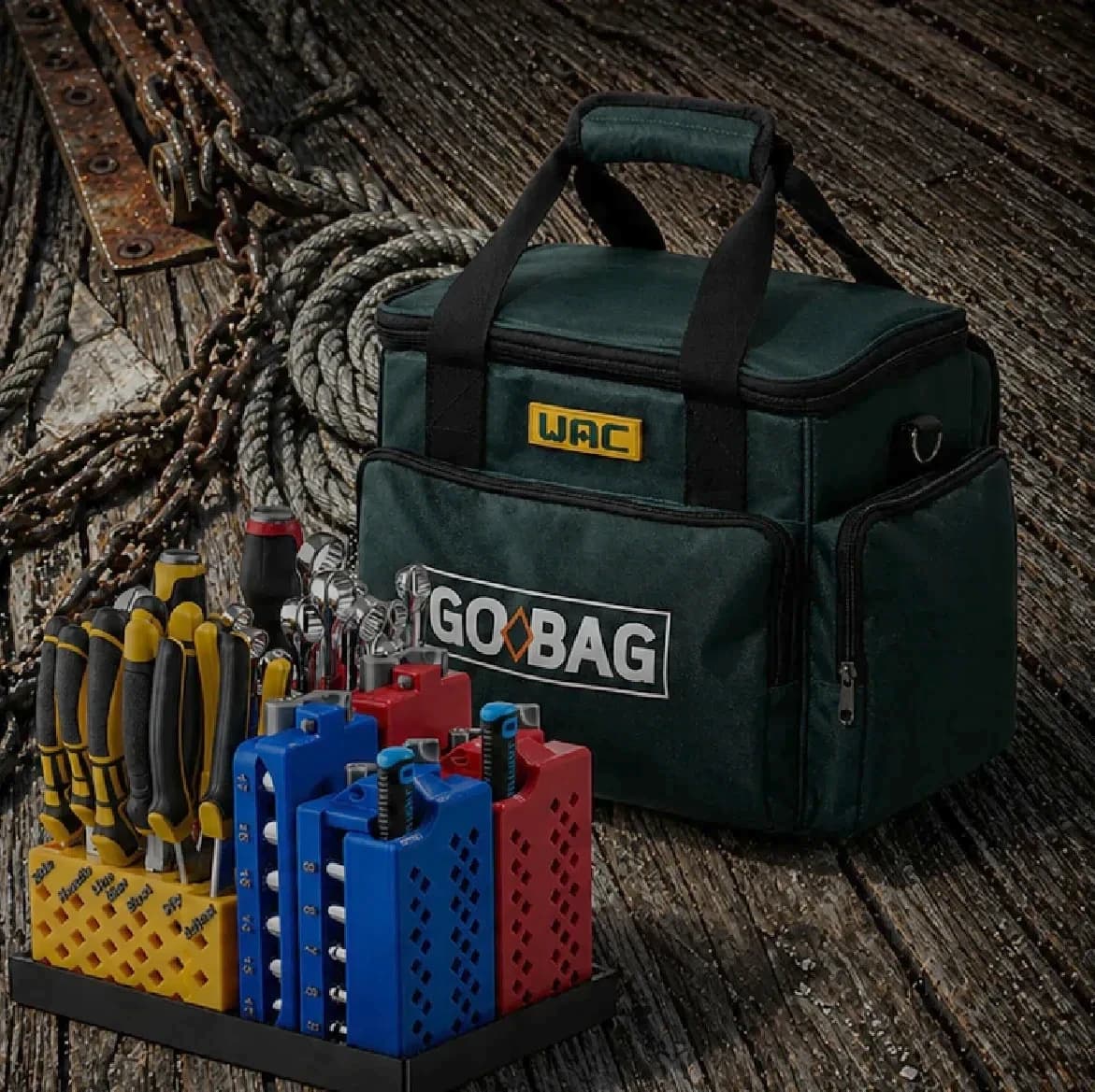 WAC Go Bag with tools on boat deck